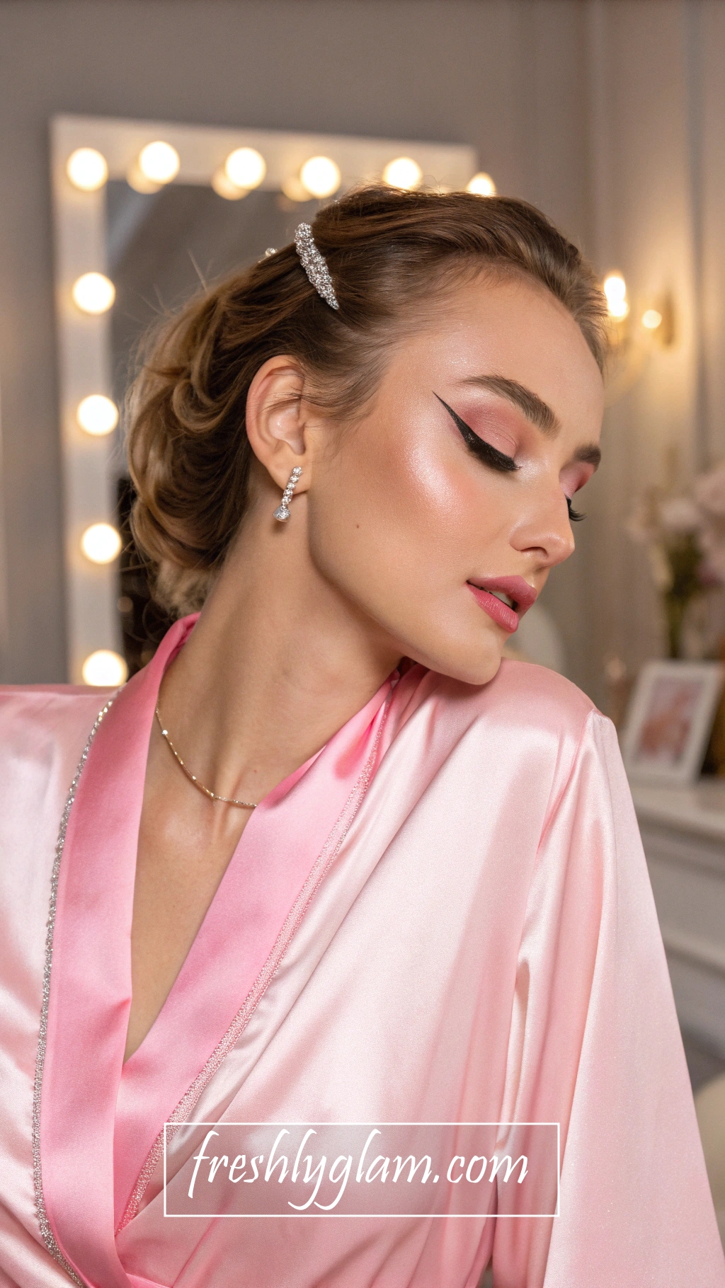 002 Soft Blush and Rhinestone Eyeliner for a Chic Pink Gold Boujee Glam Moment 1