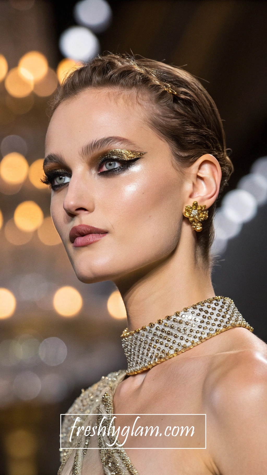 015 Glitter Eyes Gold Foil Red Carpet Makeup Inspired by Paris Couture 1