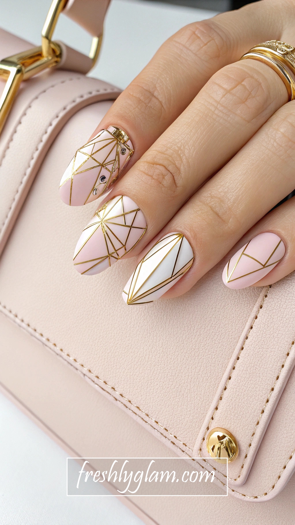 016 Gold and Blush Geometric Nails DesignerAC0 Inspired Chic for the Modern Diva