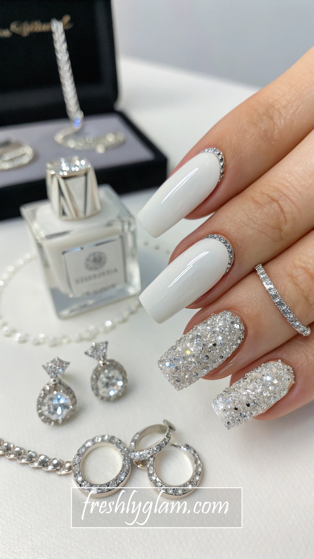 017 White GlitterAC0 Tip Minimalist Nails RunwayAC0 Ready Sparkle for Fashion Glam Lovers