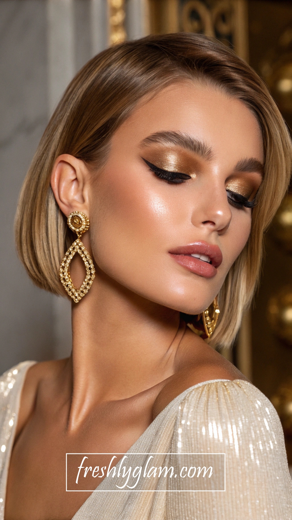 018 Gold Glitter Cut Crease Makeup Inspired by Paris Fashion Icons 1