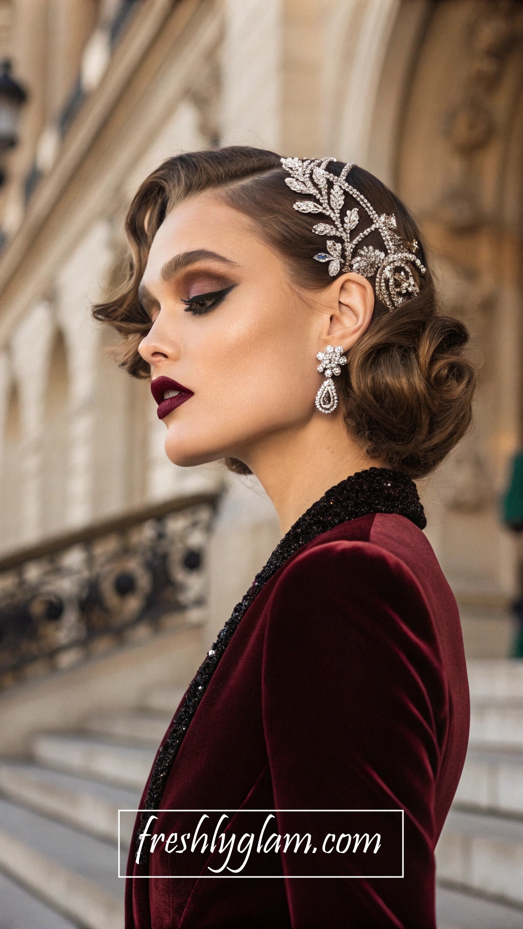 019 Matte Glam Burgundy Lips Sophisticated Red Carpet Look with Parisian Flair 1