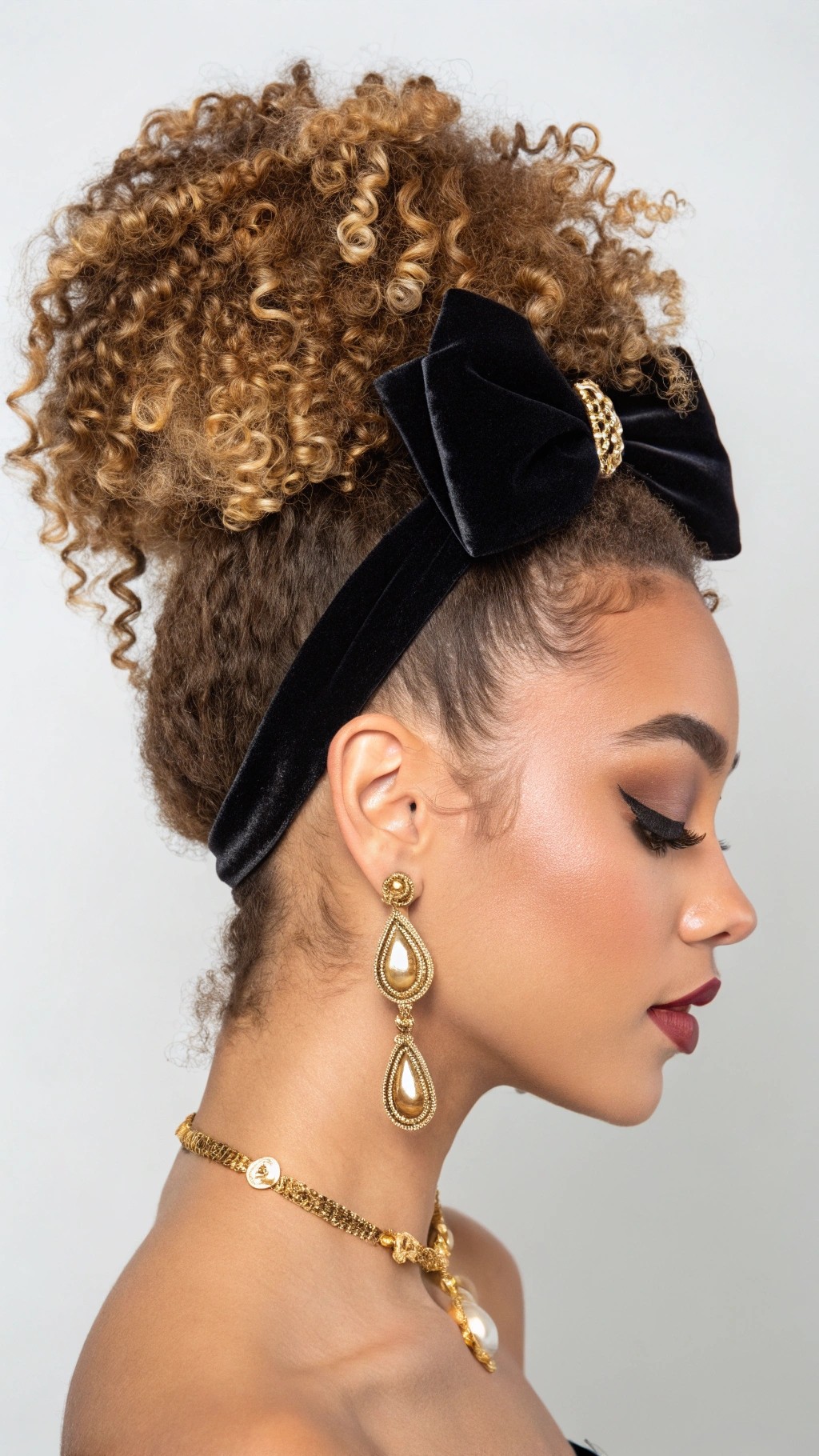 030 Bold Curly Puff with Gold Accessories for Luxe Statement Hair