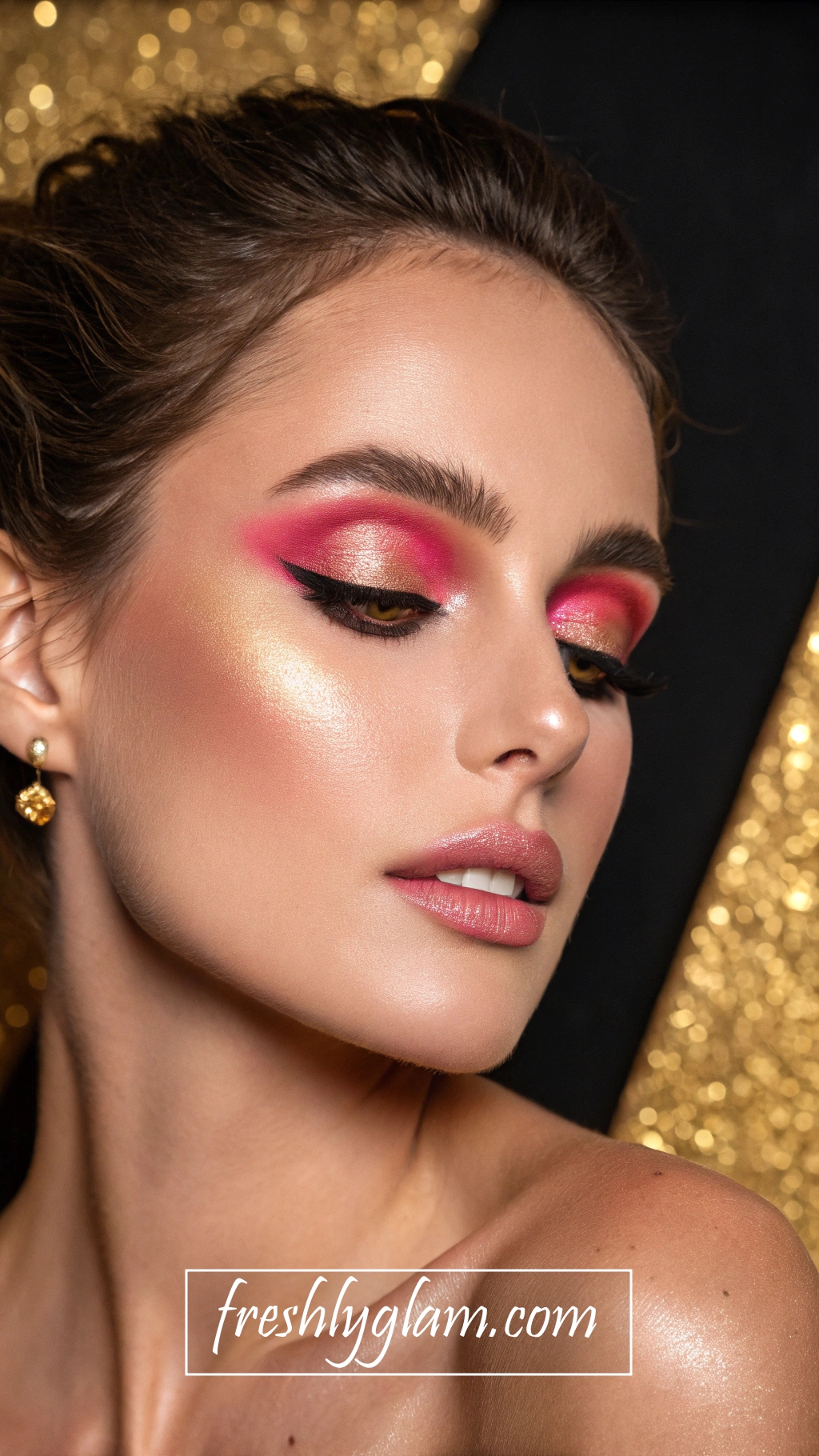 032 Chic Pink and Gold Eye Makeup with Diamond Glow and Sophisticated Glam Vibes 1