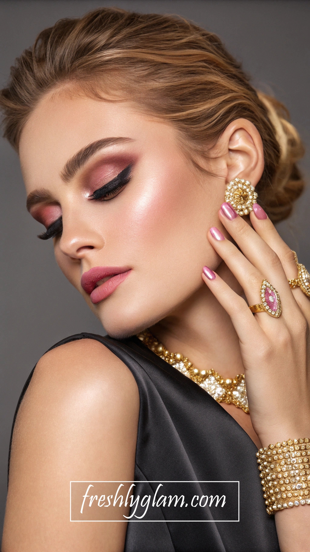 038 Flawless Pink and Gold Smokey Eye with Diamond Glam and Luxe Boujee Style 1