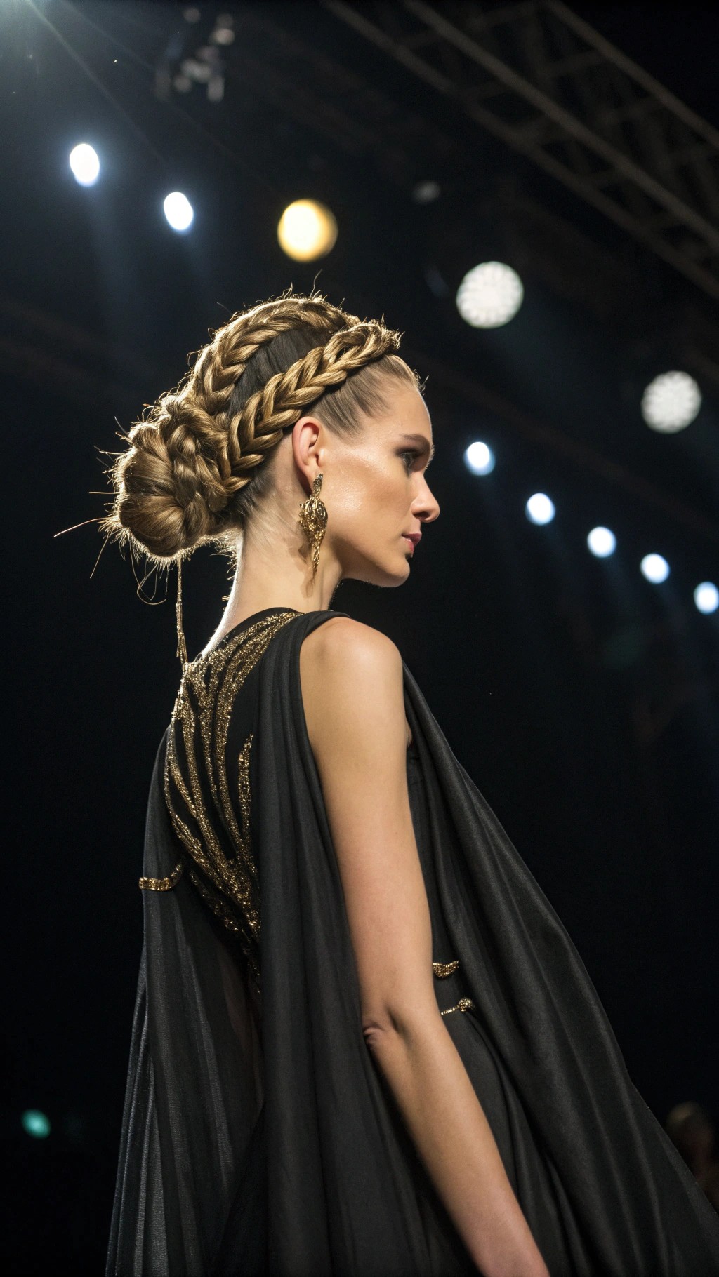 043 Chic Braided Updo with Gold Accents for a Timeless Black Gold Fashion Glam