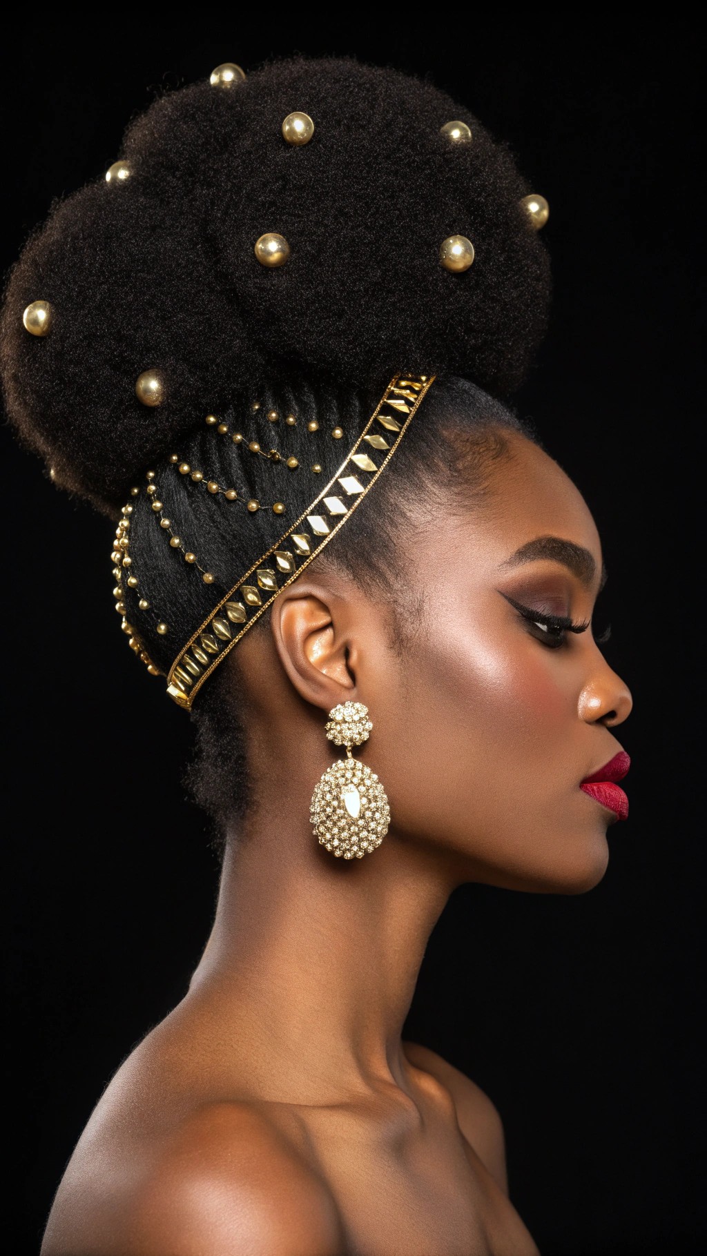 045 Luxe Afro Puff with Rhinestones and Gold Detail for a Fashionistas Dream Look