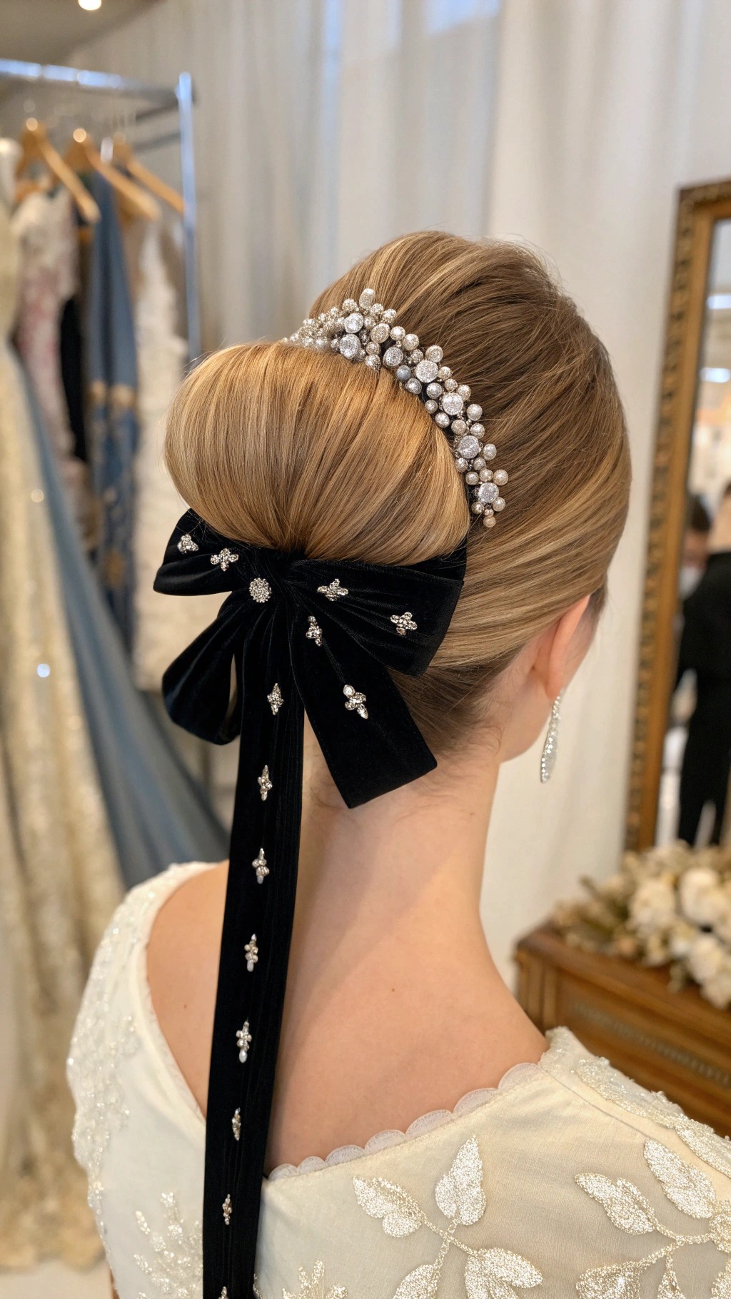056 Elegant Rhinestone Chignon with Velvet Iconic Hair for Luxe Evenings