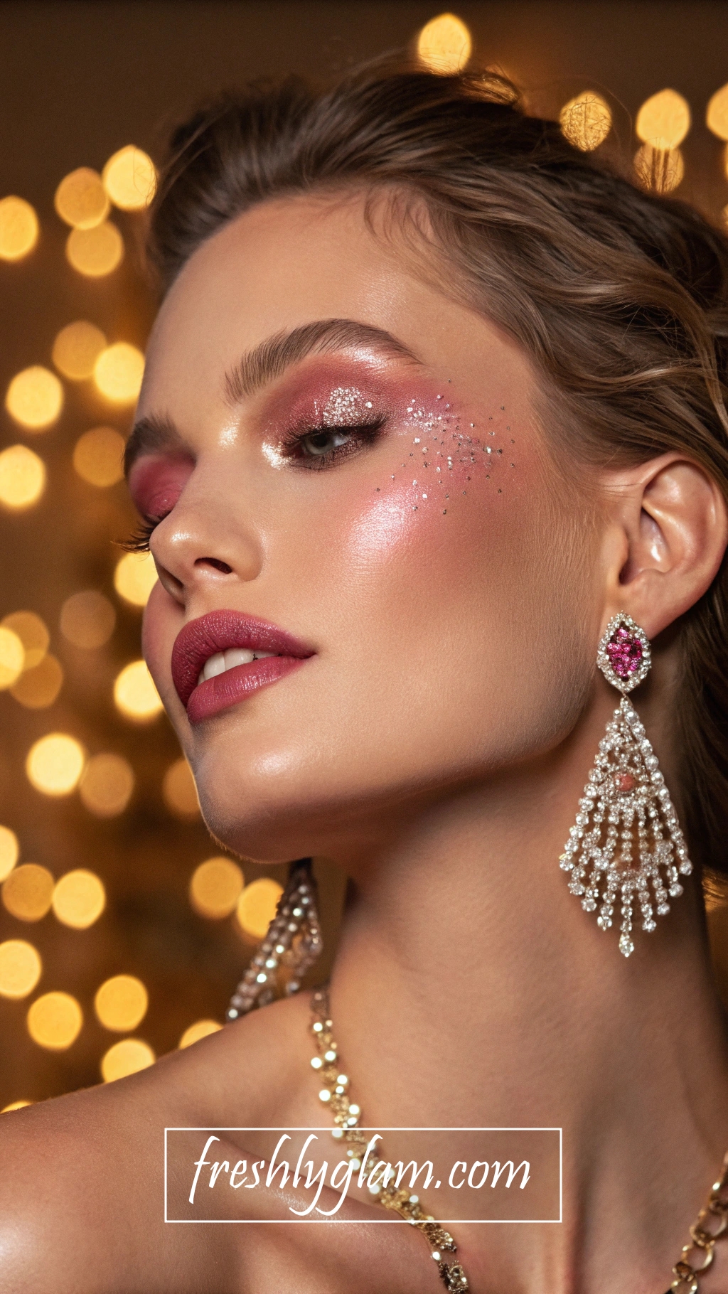 056 Soft Pink Glitter Makeup with Statement Couture Elegance 1