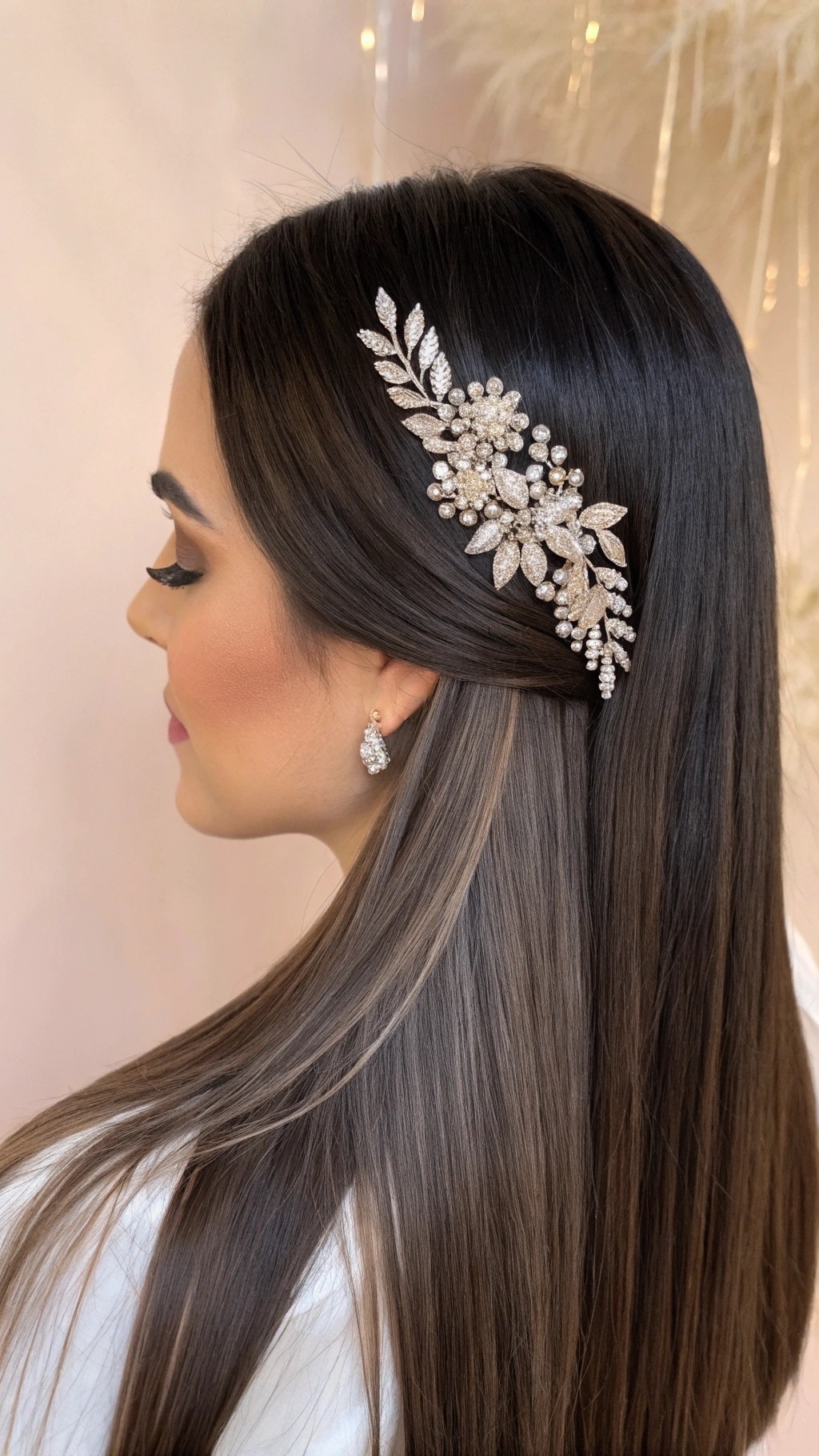 057 Sleek Luxe Hair with Statement Rhinestone Comb for Chic Glam Nights