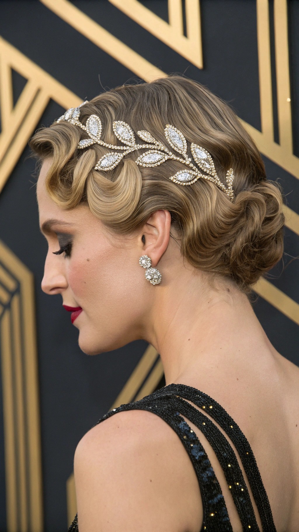 059 Vintage Glam Finger Waves with Rhinestones Old Hollywood Hair