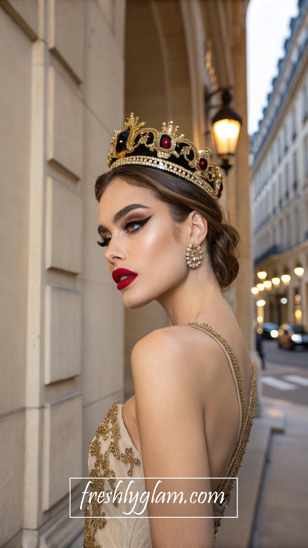 061 Iconic Glam Makeup Look with Rhinestones and Red Lips for the Modern Fashion Queen 1