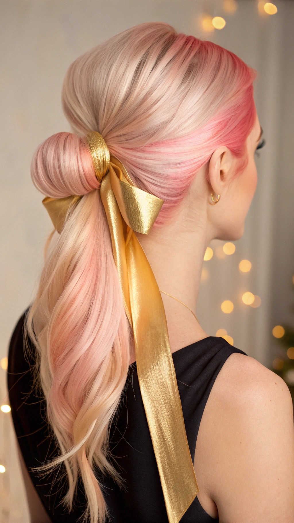 062 Sleek Pink Ombre Ponytail with Gold Accents for a High Fashion Statement
