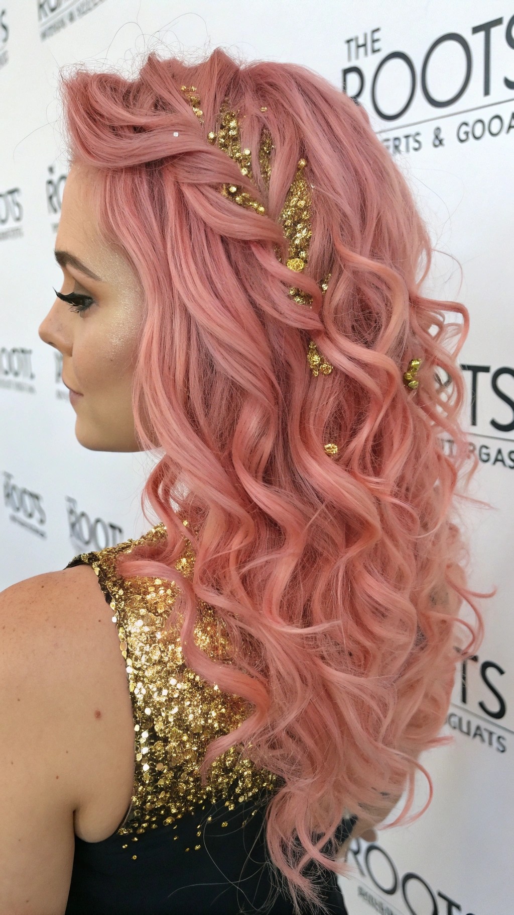 063 Glitter Root Pink Curls with Couture Gold Shine Luxe Hair Goals