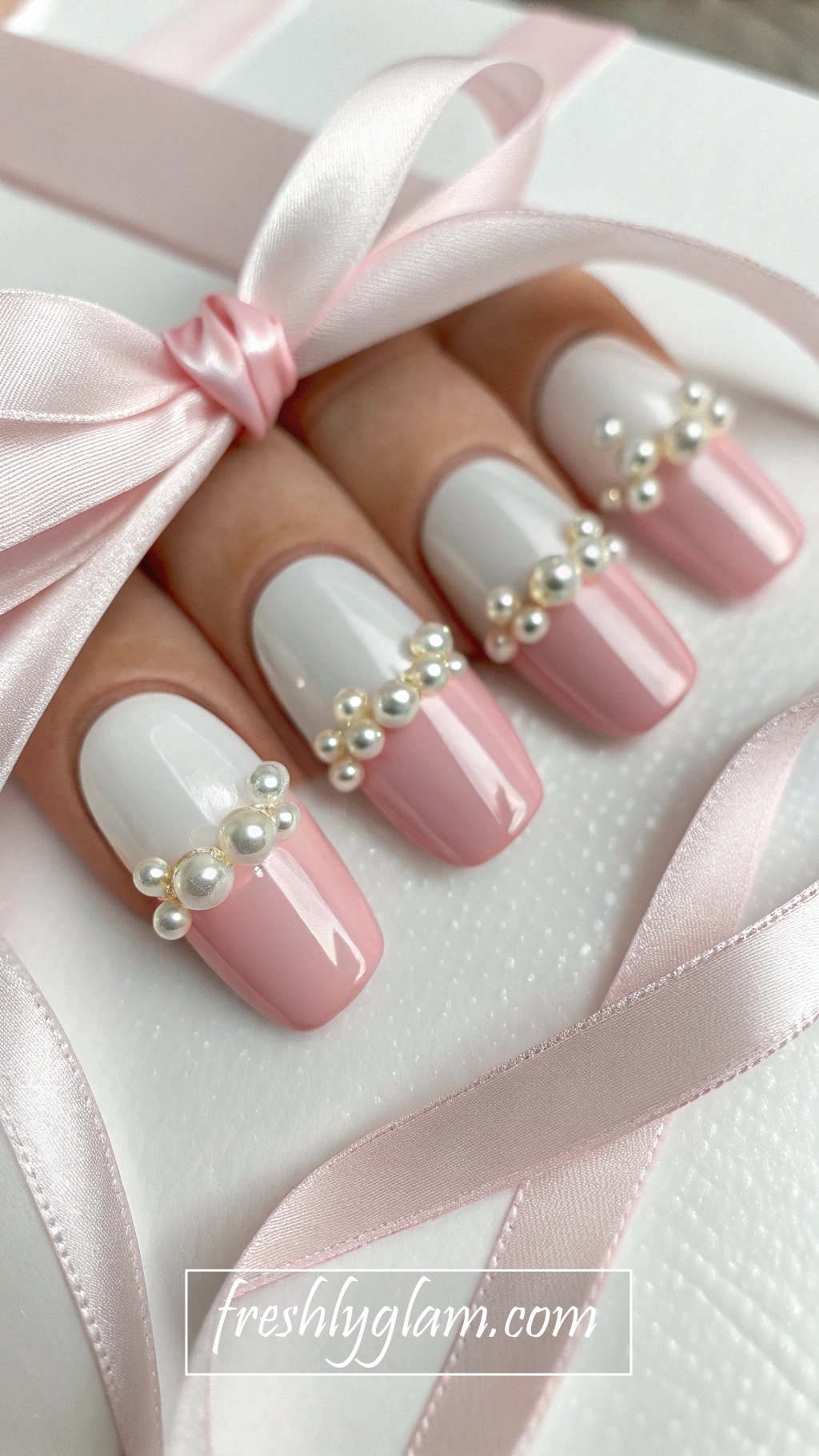 063 Sophisticated Pearl White French Tips Inspired by Couture and Class