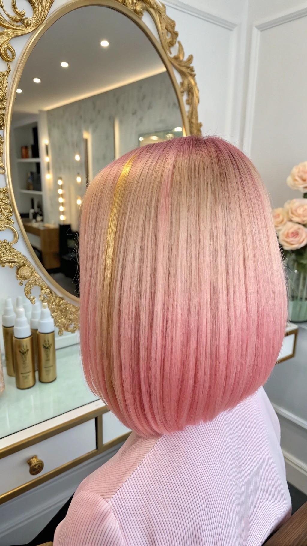 064 Sleek Pink and Gold Bob Classy and Fashion Forward Glam Look