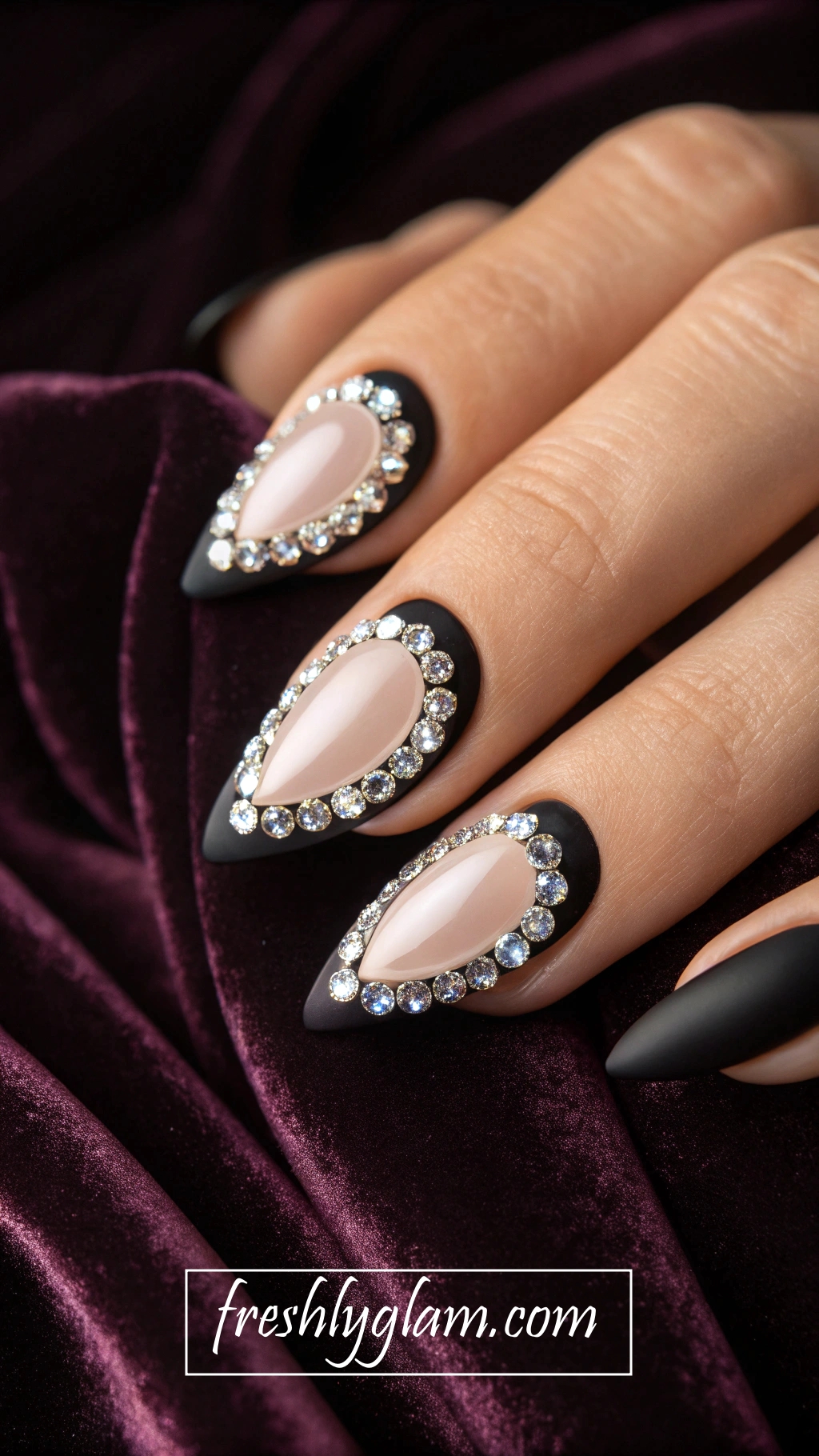 065 ACI BlackAC0 Tipped French Nails with Diamond Sparkle for a