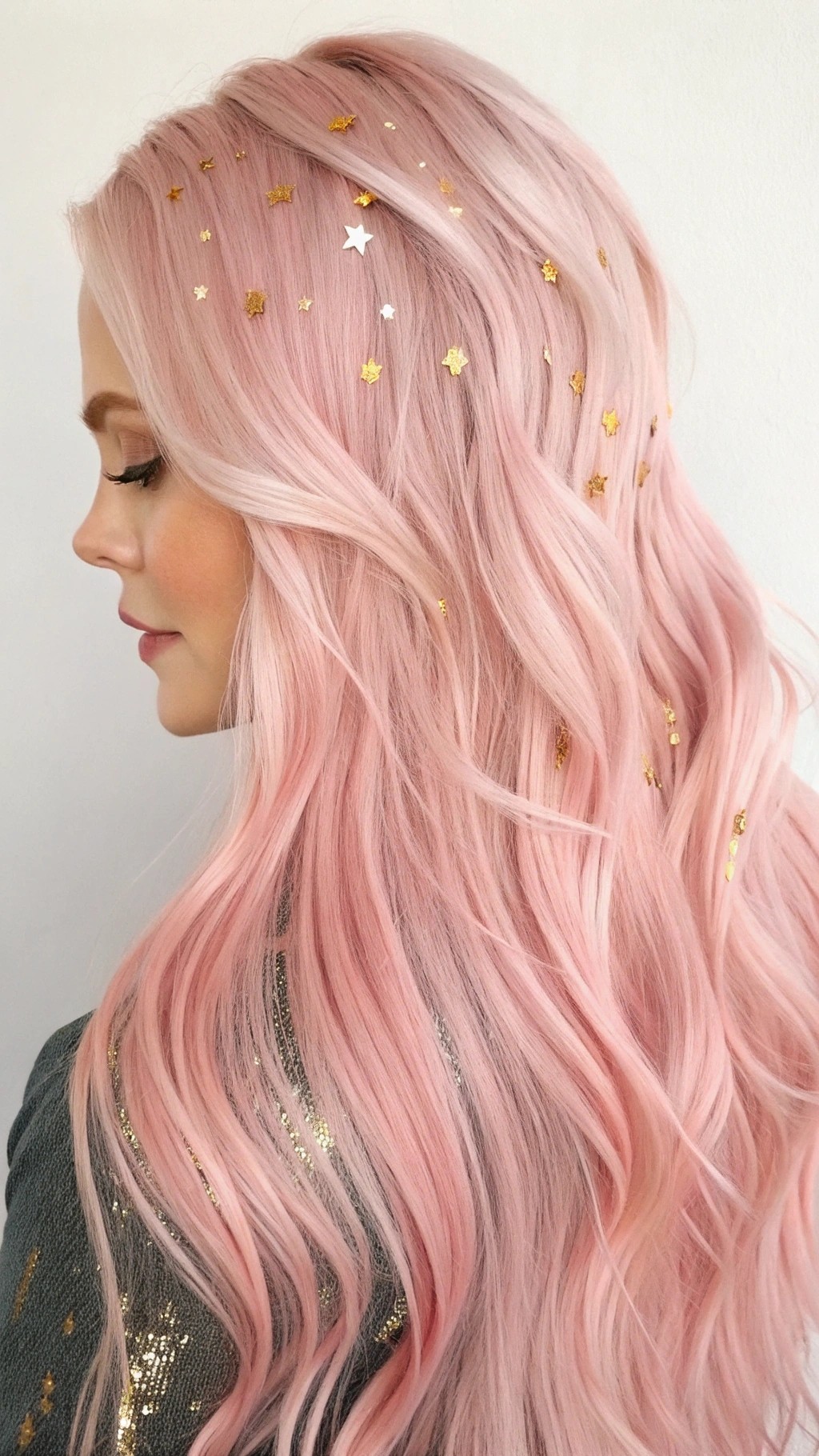 066 Mermaid Hair Dreams Pink Waves with Gold Foil for Ultimate Glam