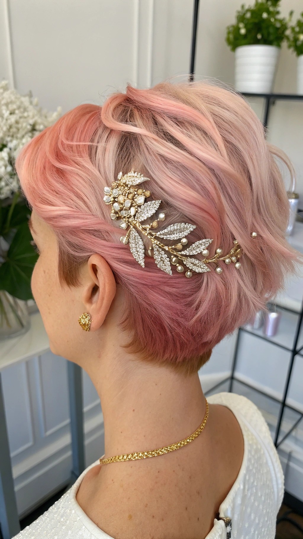 068 Chic Pink Pixie with Golden Highlights Short Hair Big Glam Energy