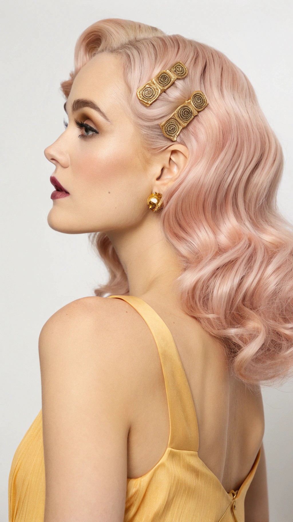 069 Champagne Pink Hollywood Waves with Gold Cuffs Glamour Redefined