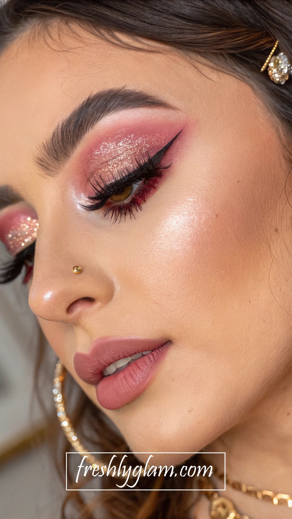073 Glittery Pink and Champagne Eye Makeup for a Chic and Glamorous Night Look 1