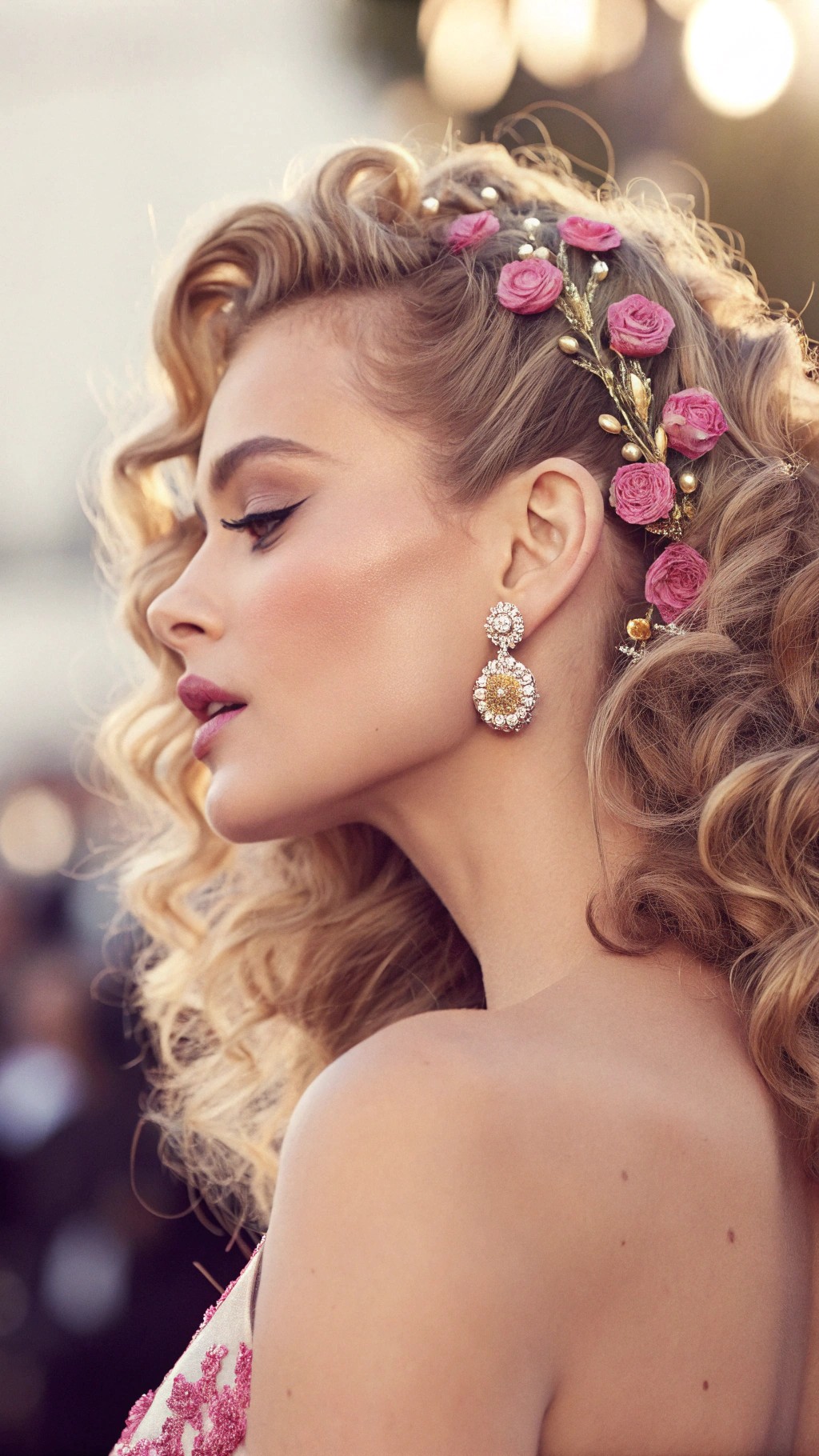 074 Hollywood Glam Curls with Pink and Gold Accents for a Classy Chic Look