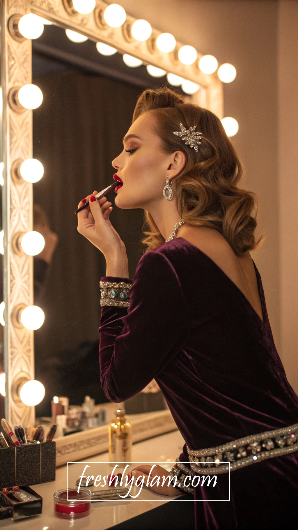 076 Sophisticated Champagne Lip Look with Rhinestone Glam and Luxe Diva Vibes 1