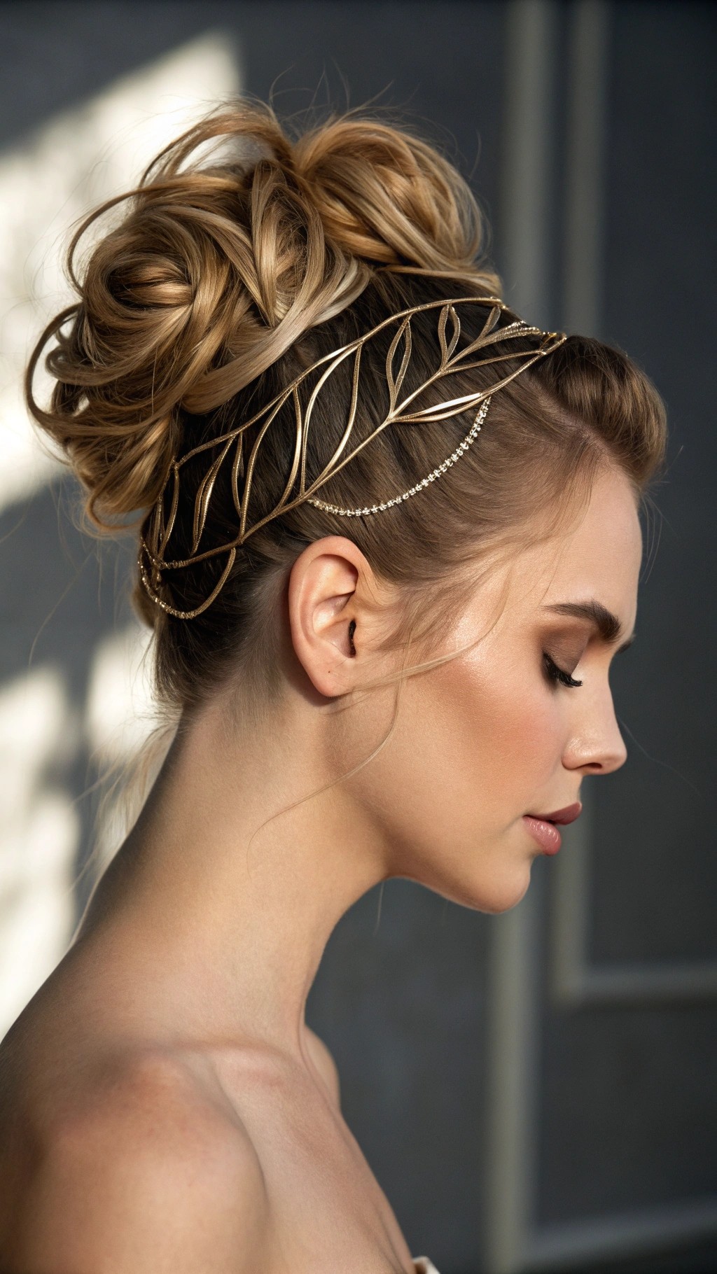 077 Sculptural Gold Updo Inspired by Couture Beauty and Red Carpet Icons