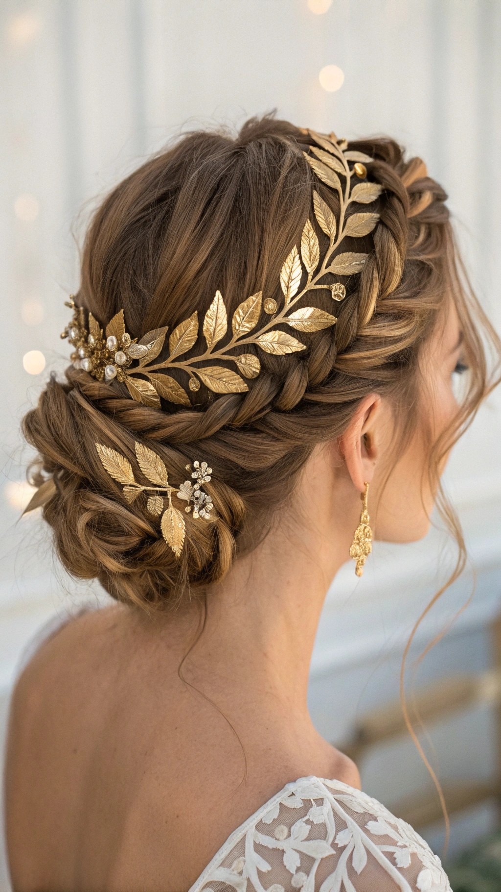 080 Regal Braided Crown with Gold Leaf Detail for a Luxe Vogue Inspired Look