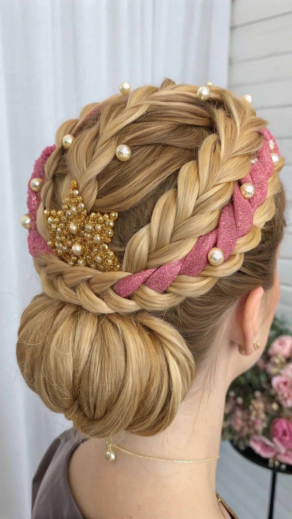 083 Pink Gold Glitter Braid Crown Fit for a Fashion Glam Queen