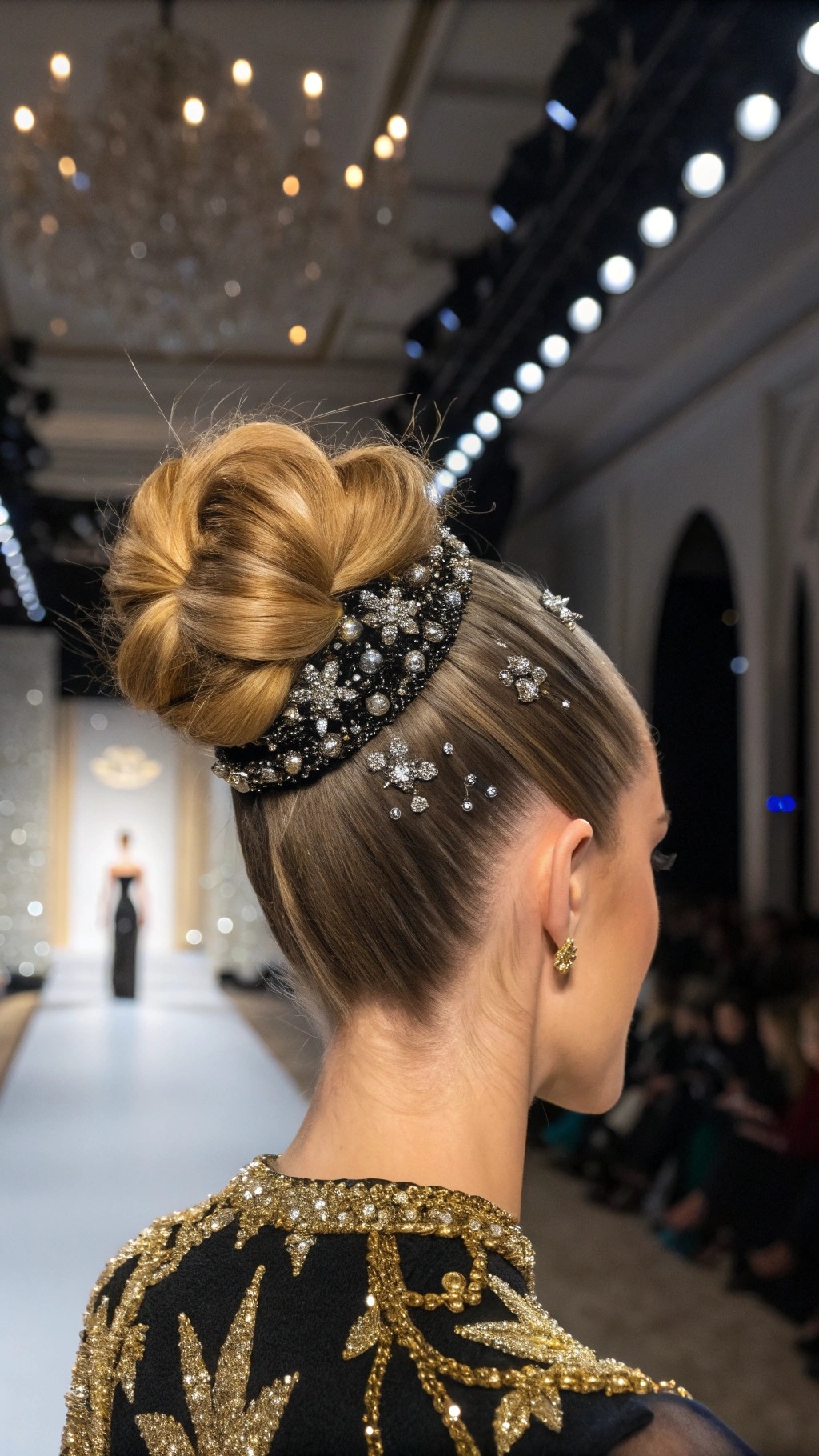 084 Diamond Rhinestone High Bun with Gold Black Glitter for Luxe Hair Goals