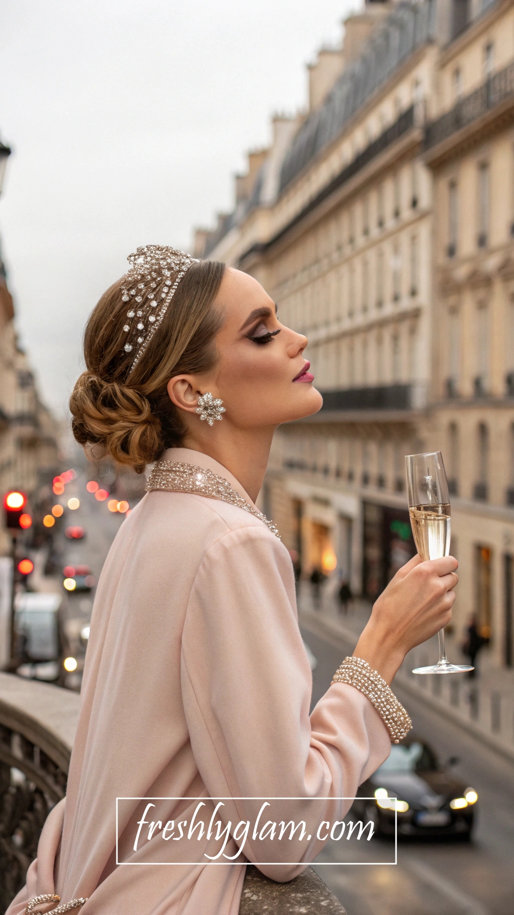 088 Soft Pink Glam Makeup with Rhinestones and Parisian Elegance 1