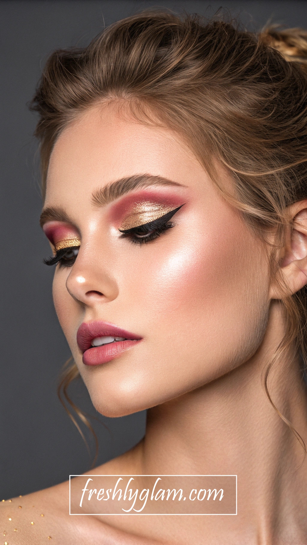 090 Metallic Pink and Gold Eyeshadow Look with Classy Sparkle 1