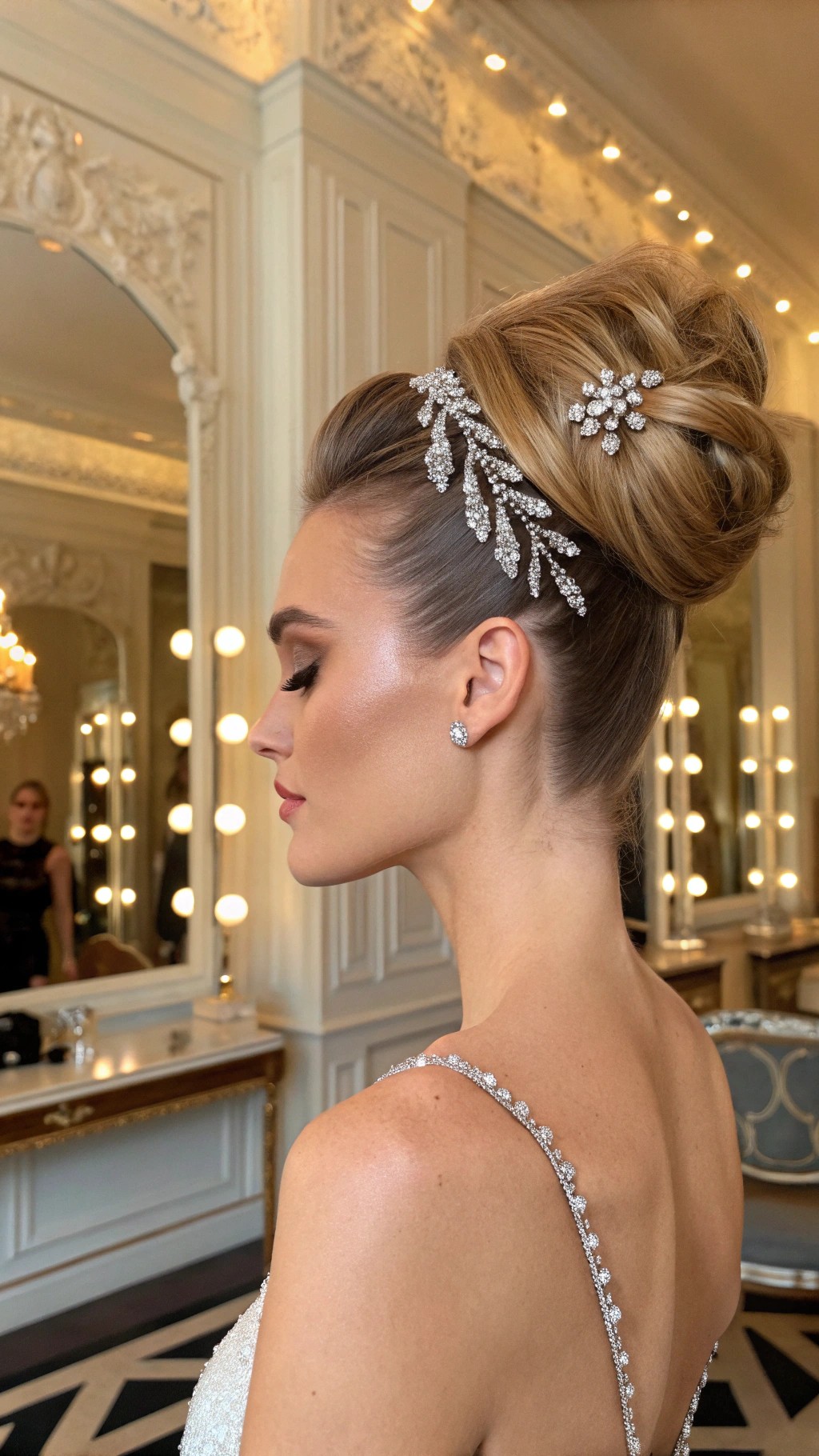 091 Chic Rhinestone Updo Inspired by Paris Couture Runway Glam