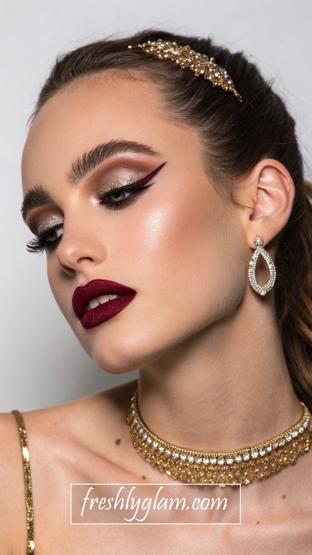 094 Couture Glam With Rhinestone Brows and Red Velvet Lips for a Diva Worthy Look 1