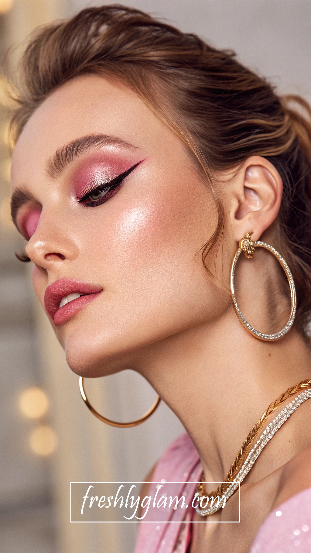 095 Metallic Pink and Rhinestone Glam for a Soft Yet Chic Luxe Makeup Look 1