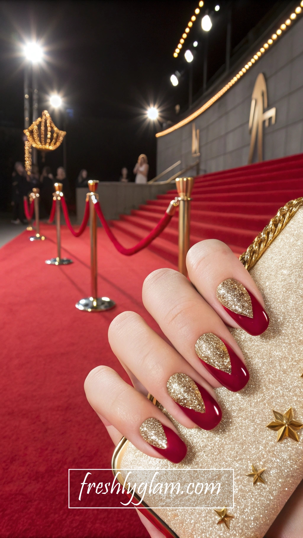 095 Red and Gold Glam DIY Nails That Channel Red Carpet