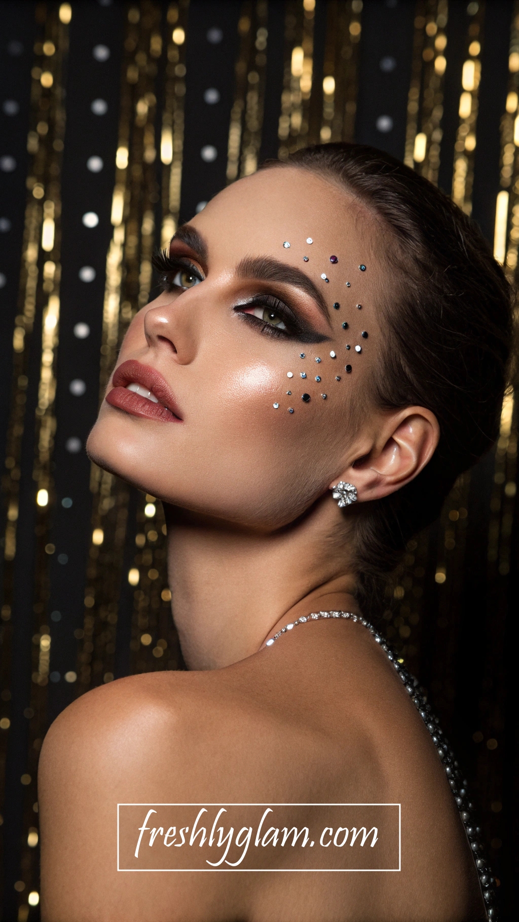 098 High Fashion Glam with Rhinestone Accents and Smokey Eyes for an Iconic Look 1