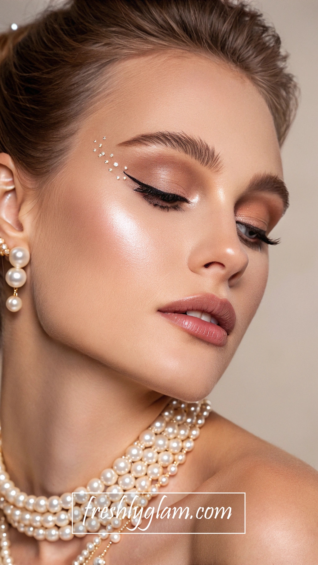 099 Floating Rhinestone Eyeliner and Glossy Lips for a Sophisticated Fashion Glam Look 1